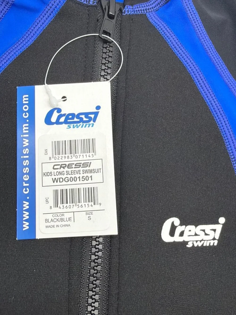 Cressi Kids Long Sleeve Black & Blue Neoprene Swimsuit Size S Made For Ages 1-2